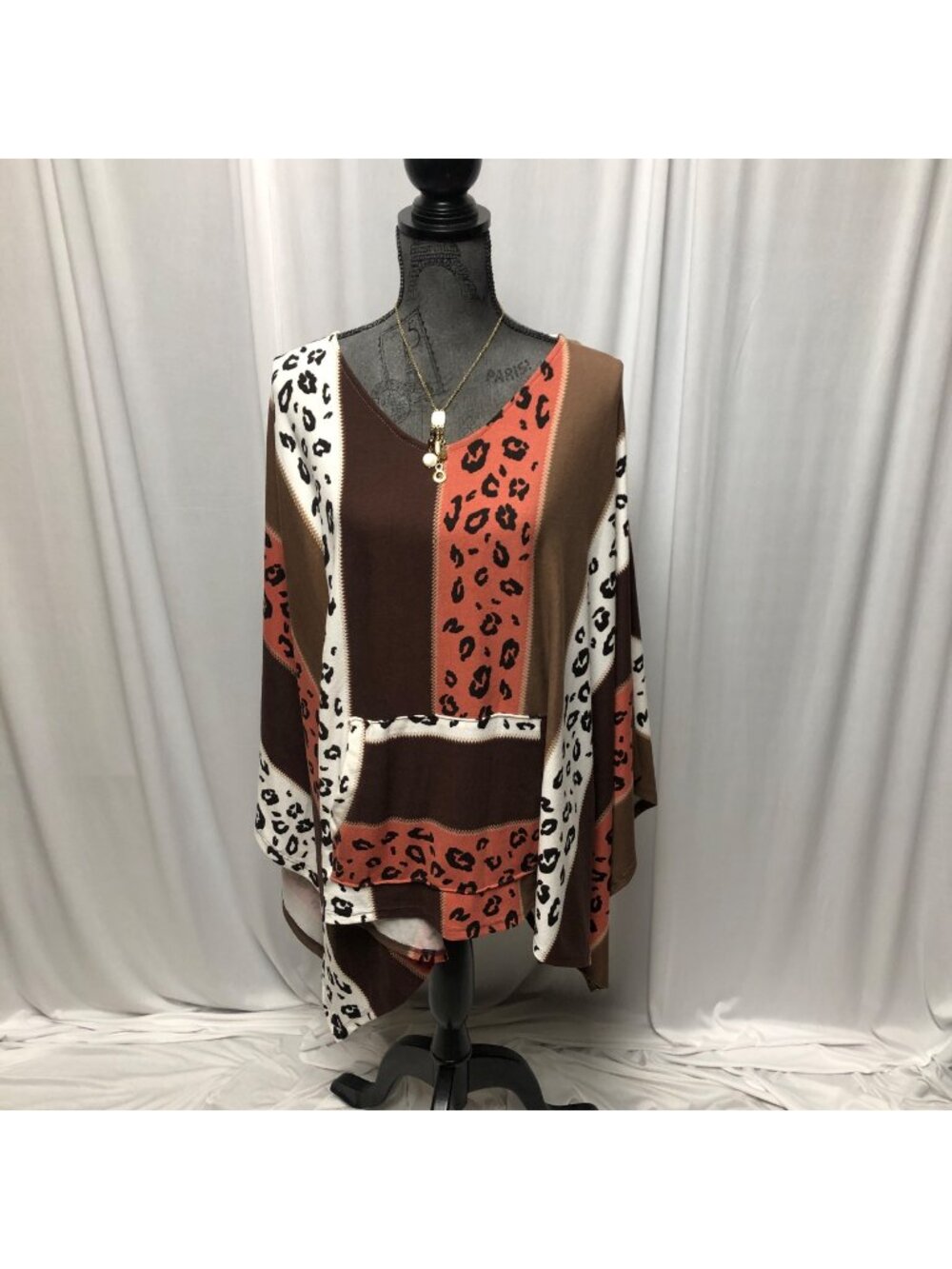 Oddy Leopard Block Brown Salmon Poncho One Size Animal Print Pullover Sweater